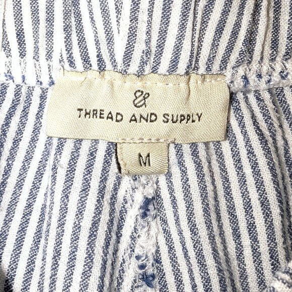 Thread & Supply | Linen Blend Blue & White Striped Drawstring Shorts | Medium - Picture 4 of 8